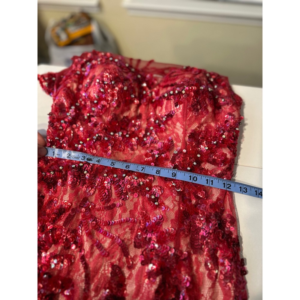 VTG Red Sequin Floral Lace Gown Sleeveless Keyhole Back Formal Evening Prom Gala - Picture 15 of 15